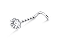 Flower Silver Curved Nose Stud NSKB-722